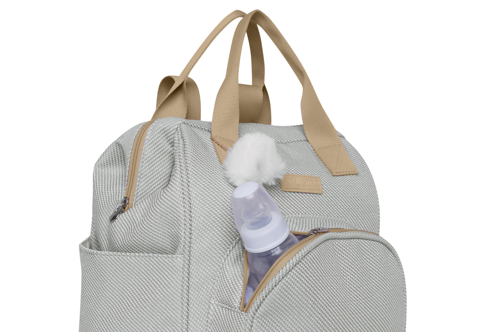 Mochila Maternidade Média Nuvem de Algodão Cinza com Bolso Frontal Térmico