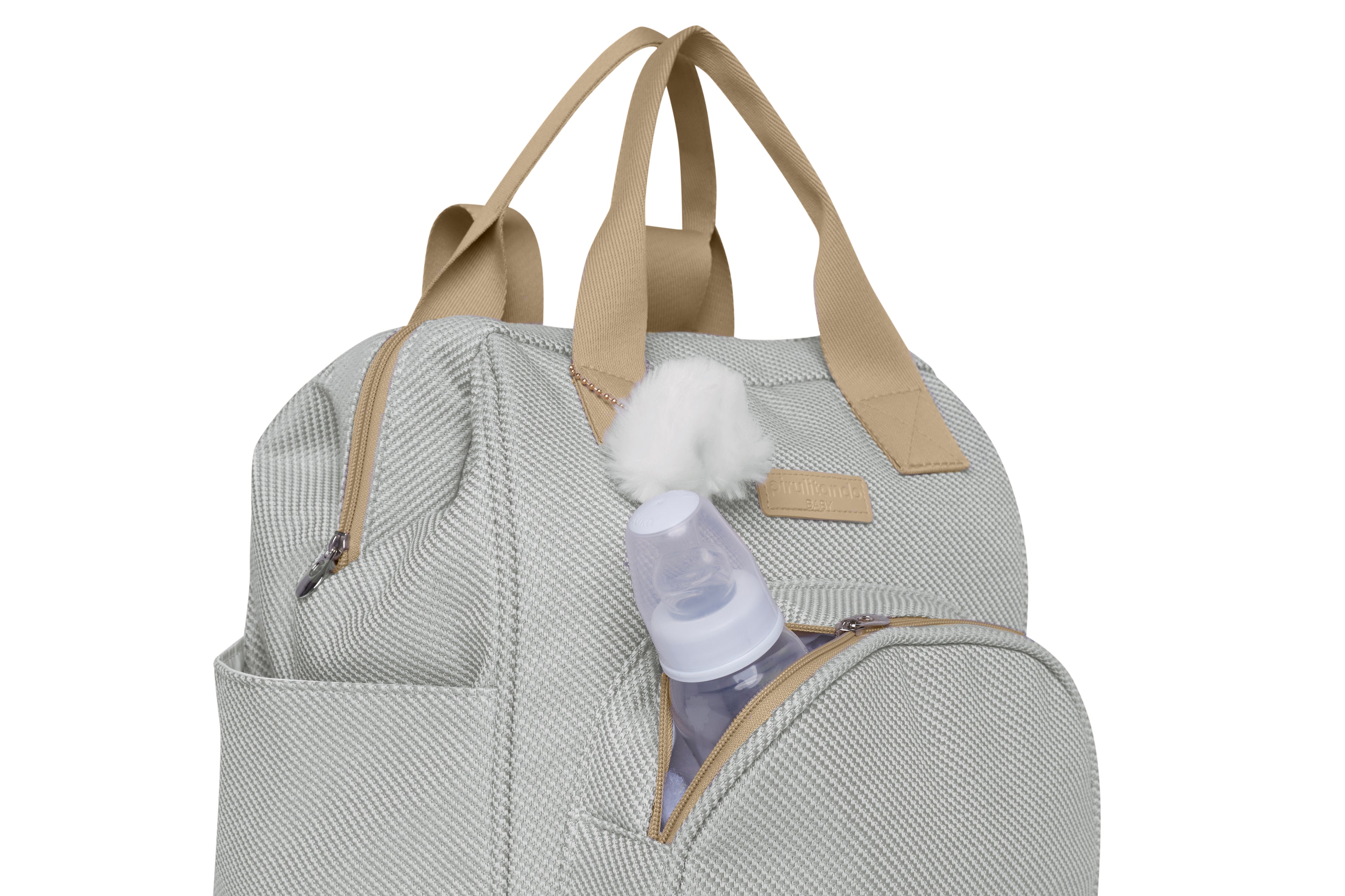 Mochila Maternidade Média Nuvem de Algodão Cinza com Bolso Frontal Térmico