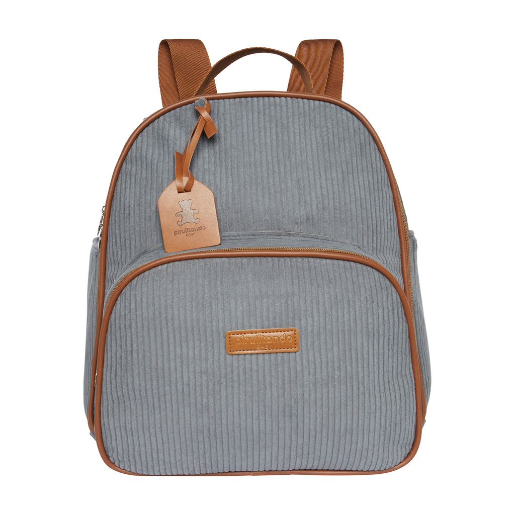 Mochila Maternidade de Passeio com Bolso Térmico Teddy Cinza com Marrom