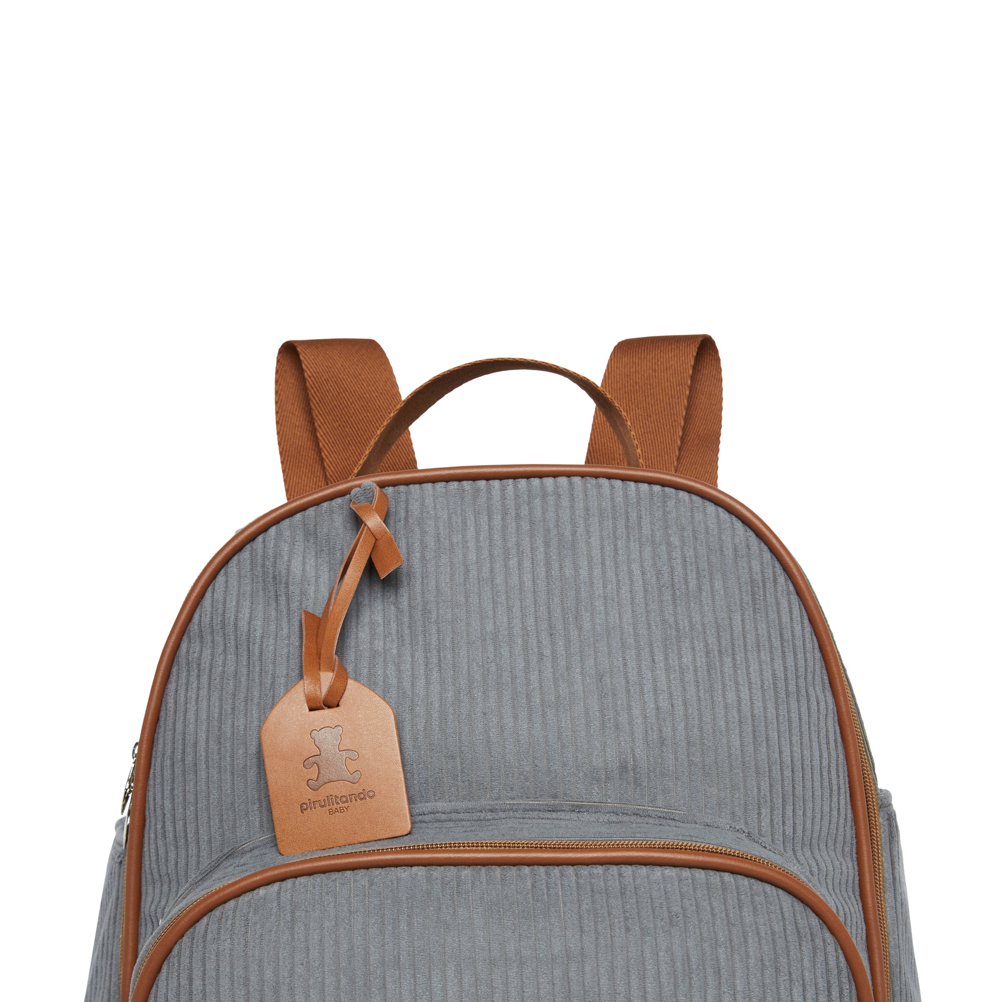 Mochila Maternidade de Passeio com Bolso Térmico Teddy Cinza com Marrom