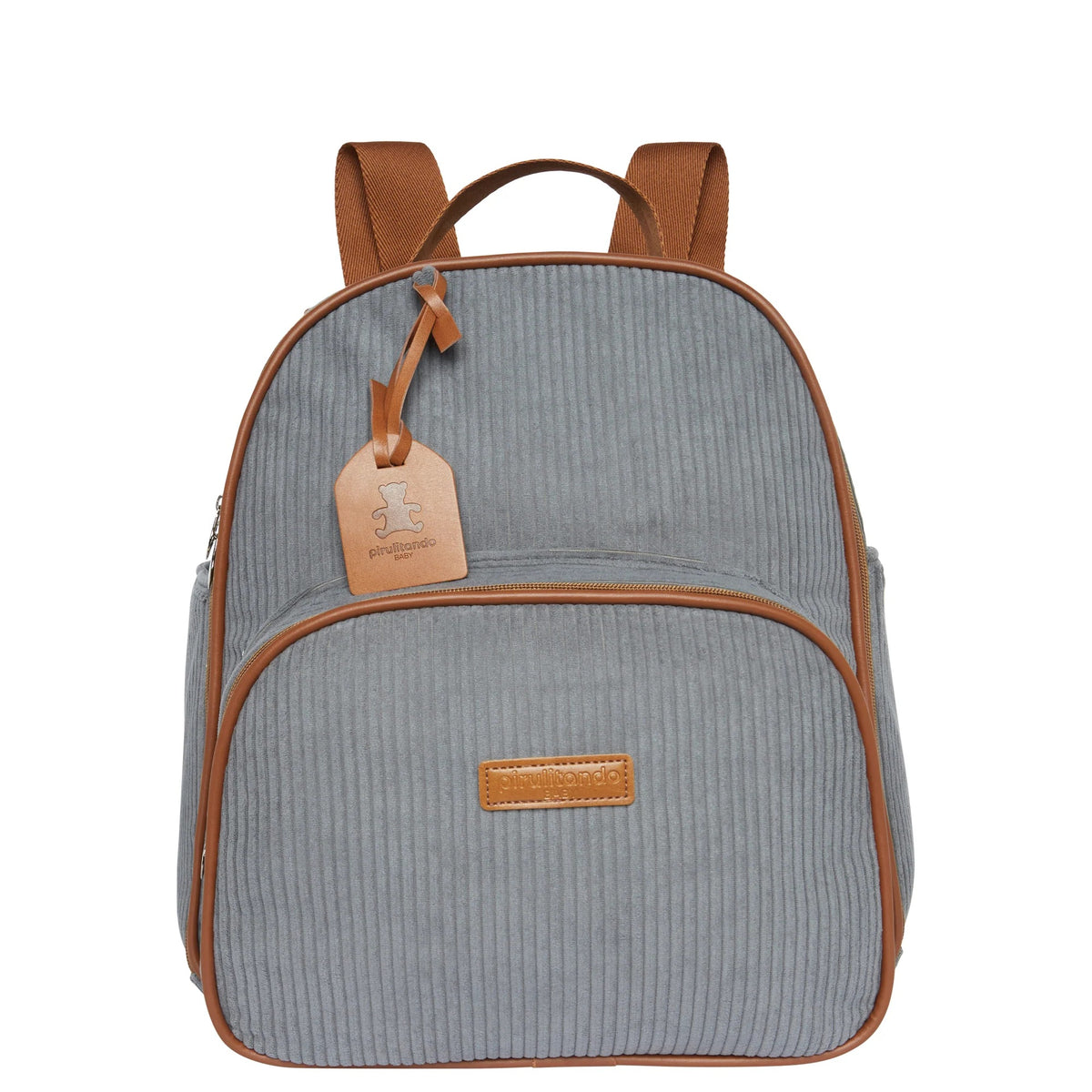 Mochila Maternidade de Passeio com Bolso Térmico Teddy Cinza com Marrom - foto principal | Pirulitando Baby