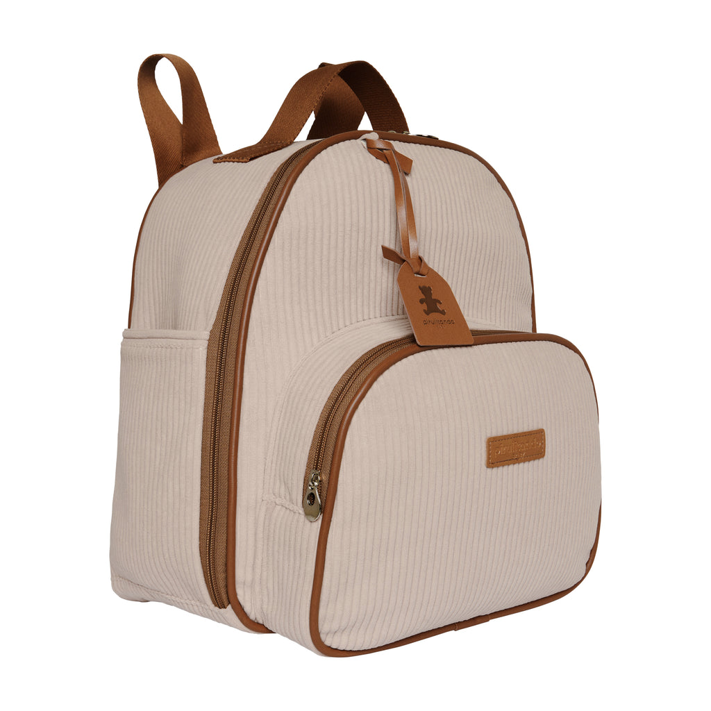Mochila Maternidade de Passeio com Bolso Térmico Teddy Rosa com Marrom