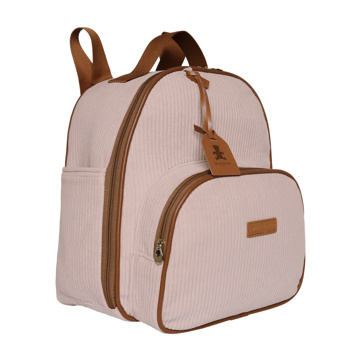 Mochila Maternidade de Passeio com Bolso Térmico Teddy Rosa com Marrom