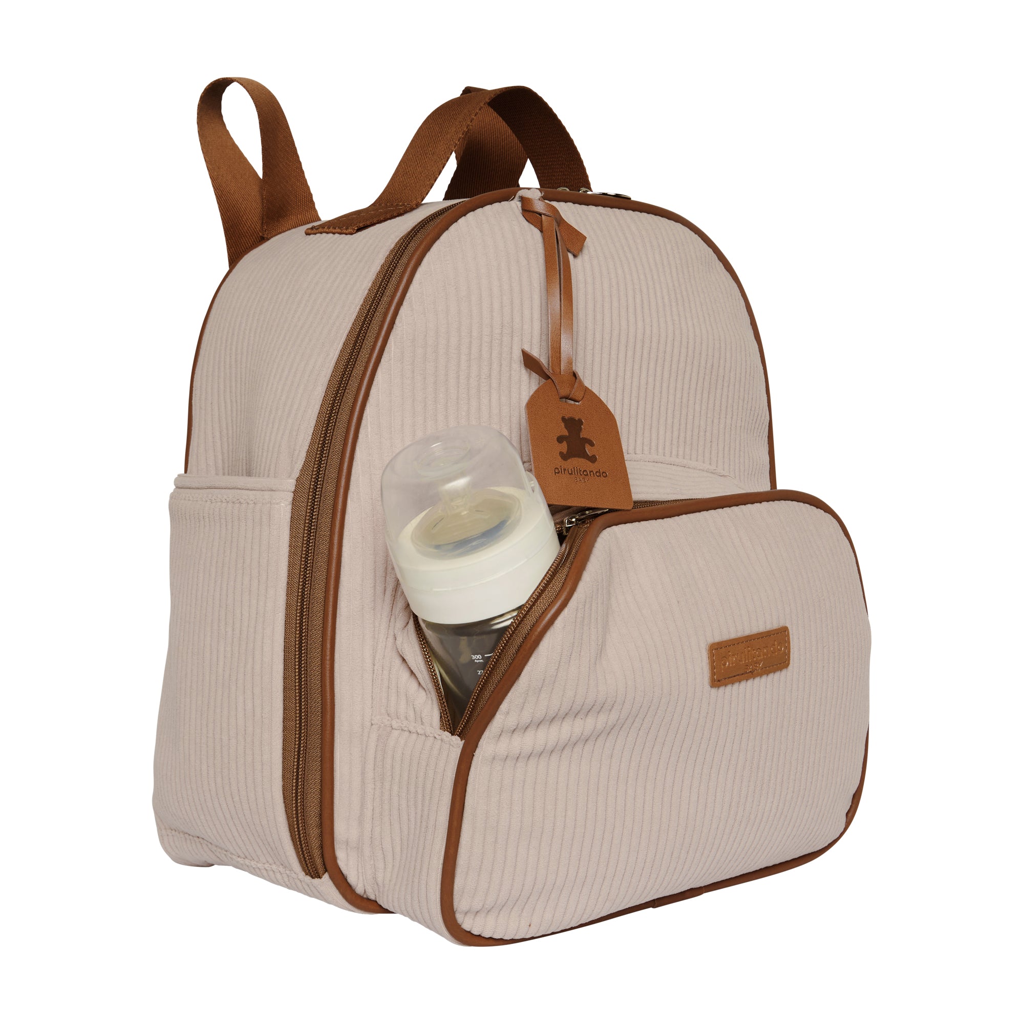 Mochila Maternidade de Passeio com Bolso Térmico Teddy Rosa com Marrom