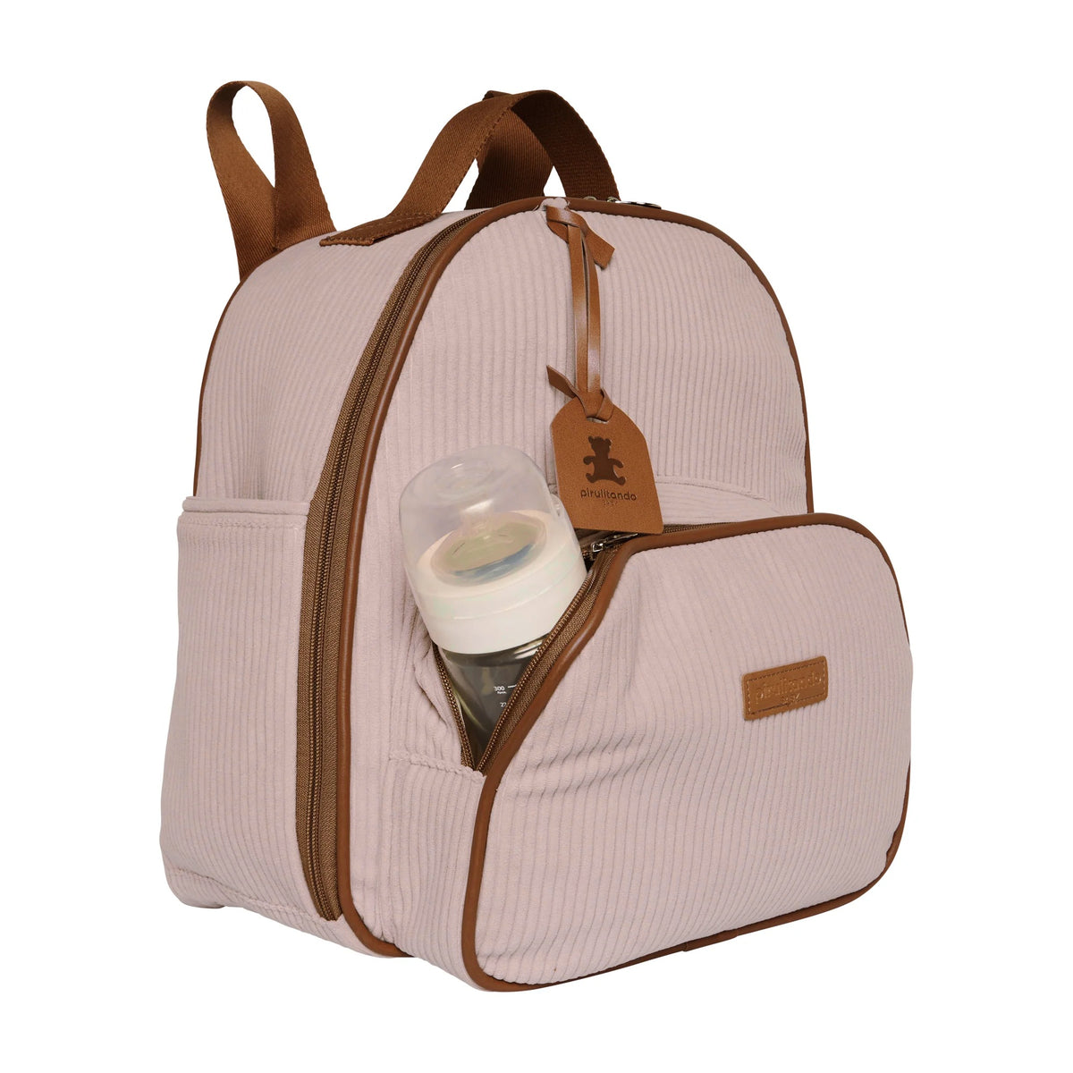 Mochila Maternidade de Passeio com Bolso Térmico Teddy Rosa com Marrom