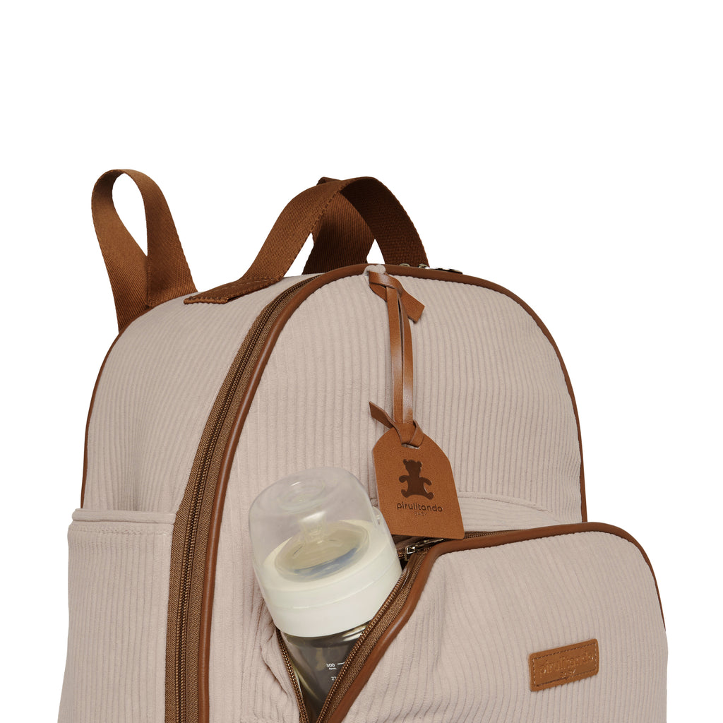 Mochila Maternidade de Passeio com Bolso Térmico Teddy Rosa com Marrom
