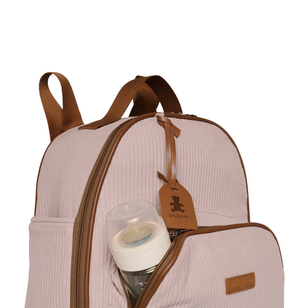 Mochila Maternidade de Passeio com Bolso Térmico Teddy Rosa com Marrom