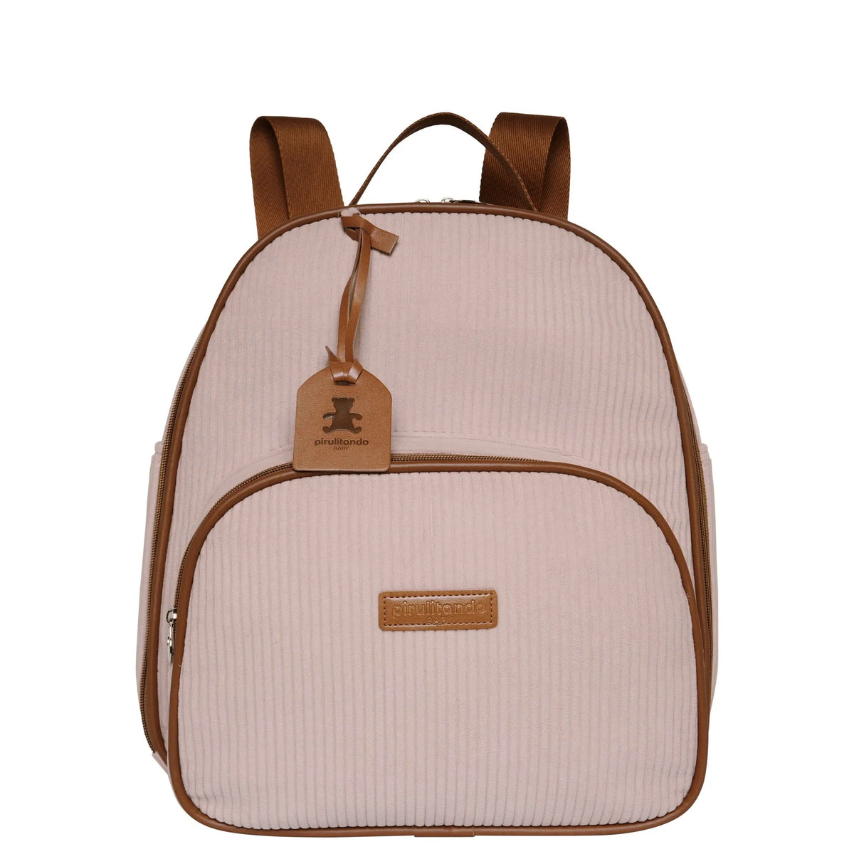 Mochila Maternidade de Passeio com Bolso Térmico Teddy Rosa com Marrom - foto principal | Pirulitando Baby