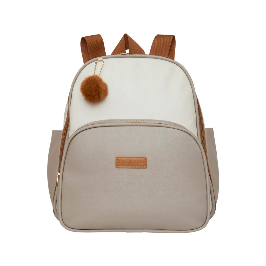 Mochila Maternidade de Passeio com Bolso Térmico Ternura Off White com Cinza