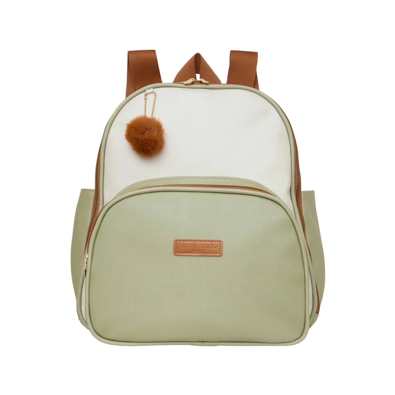 Mochila Maternidade de Passeio com Bolso Térmico Ternura Off White com Verde