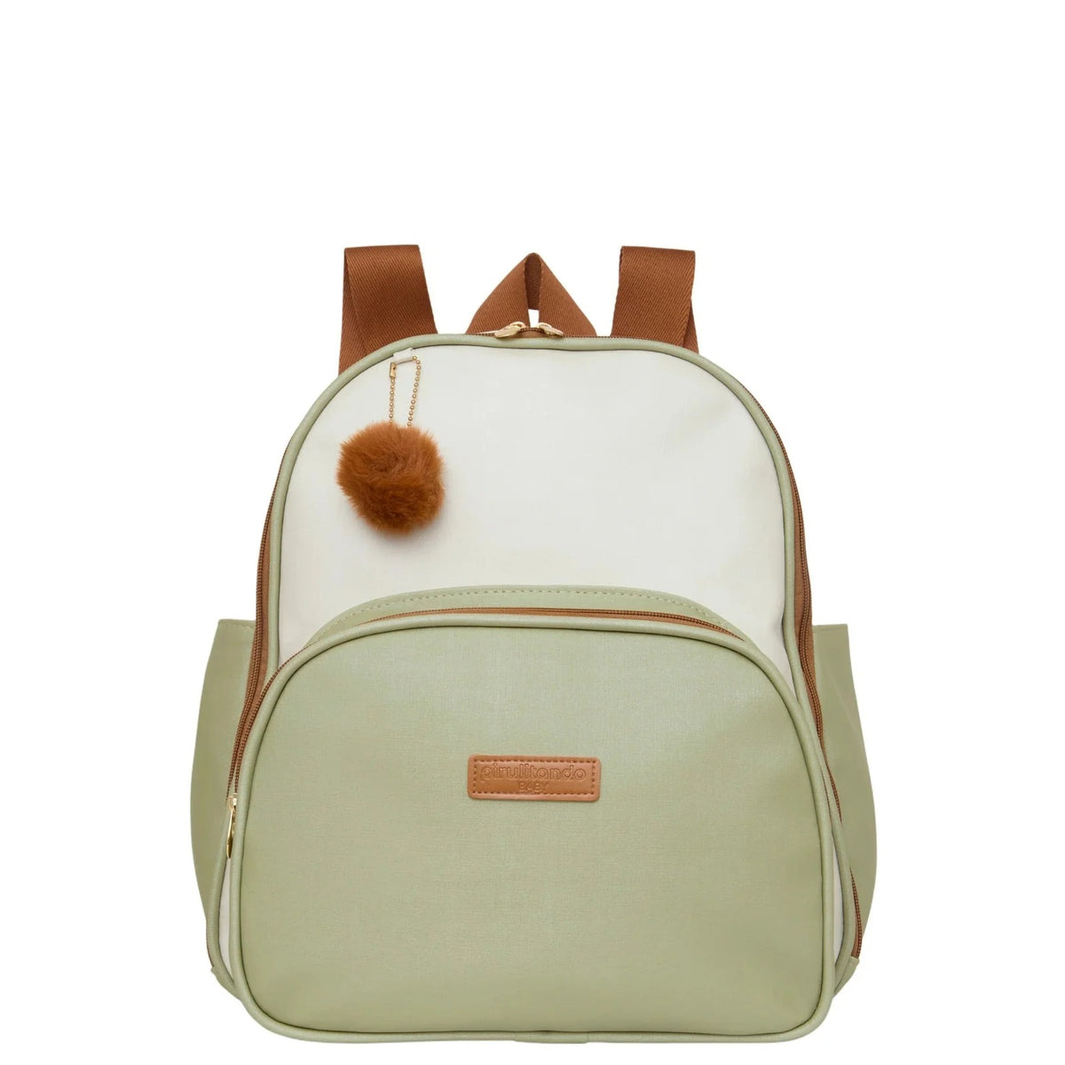 Mochila Maternidade de Passeio com Bolso Térmico Ternura Off White com Verde