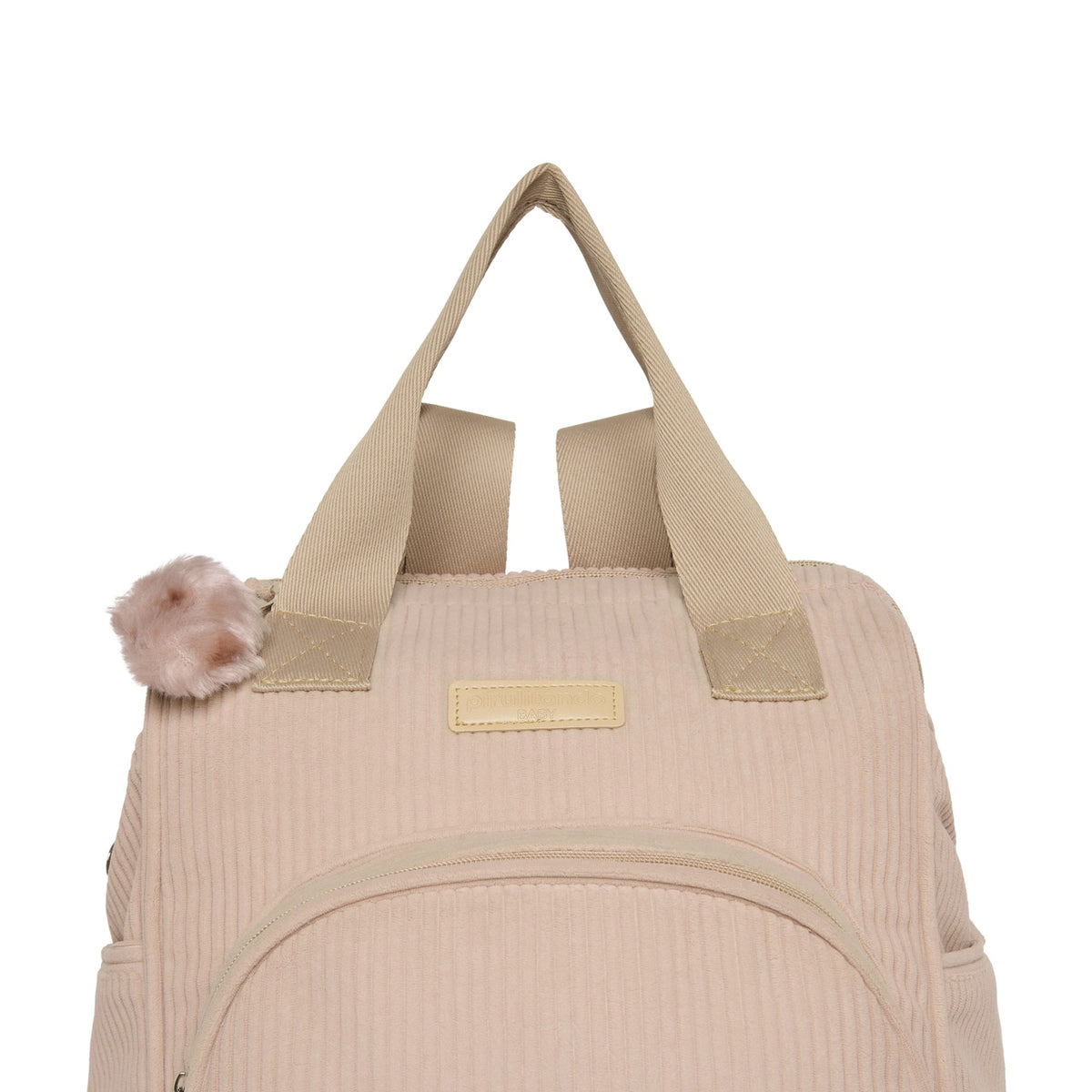 Mochila Maternidade Grande com Bolso Térmico Ninar Rosê, detalhe frontal