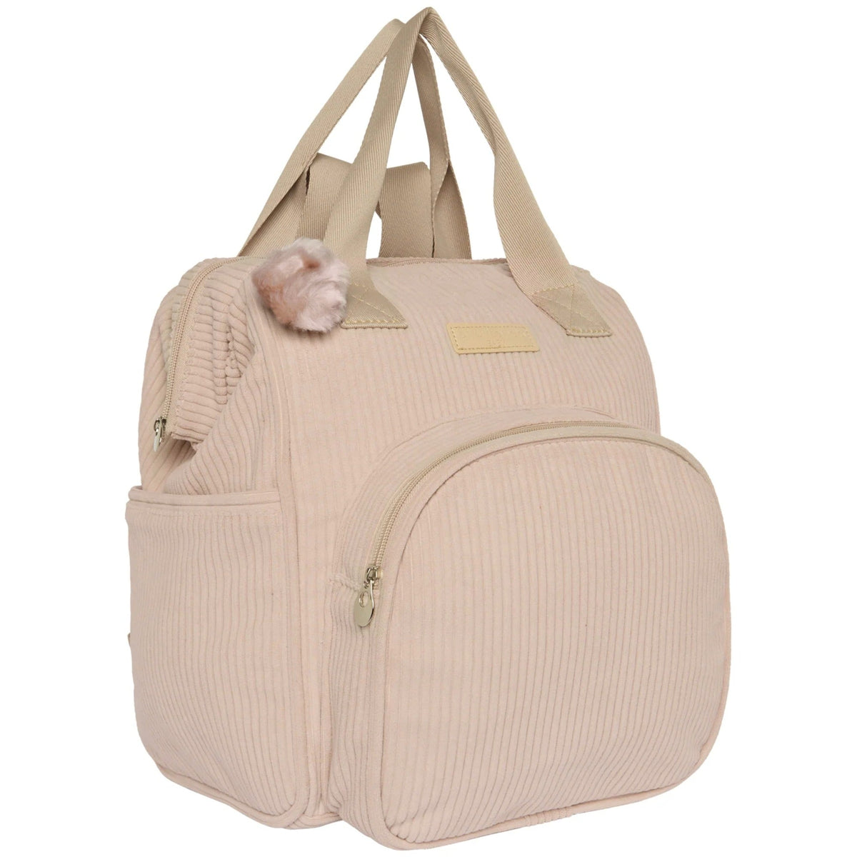 Mochila Maternidade Grande com Bolso Térmico Ninar Rosê, vista lateral