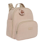 Mochila maternidade de passeio Ninar rosê vista lateral, com bolso térmico frontal