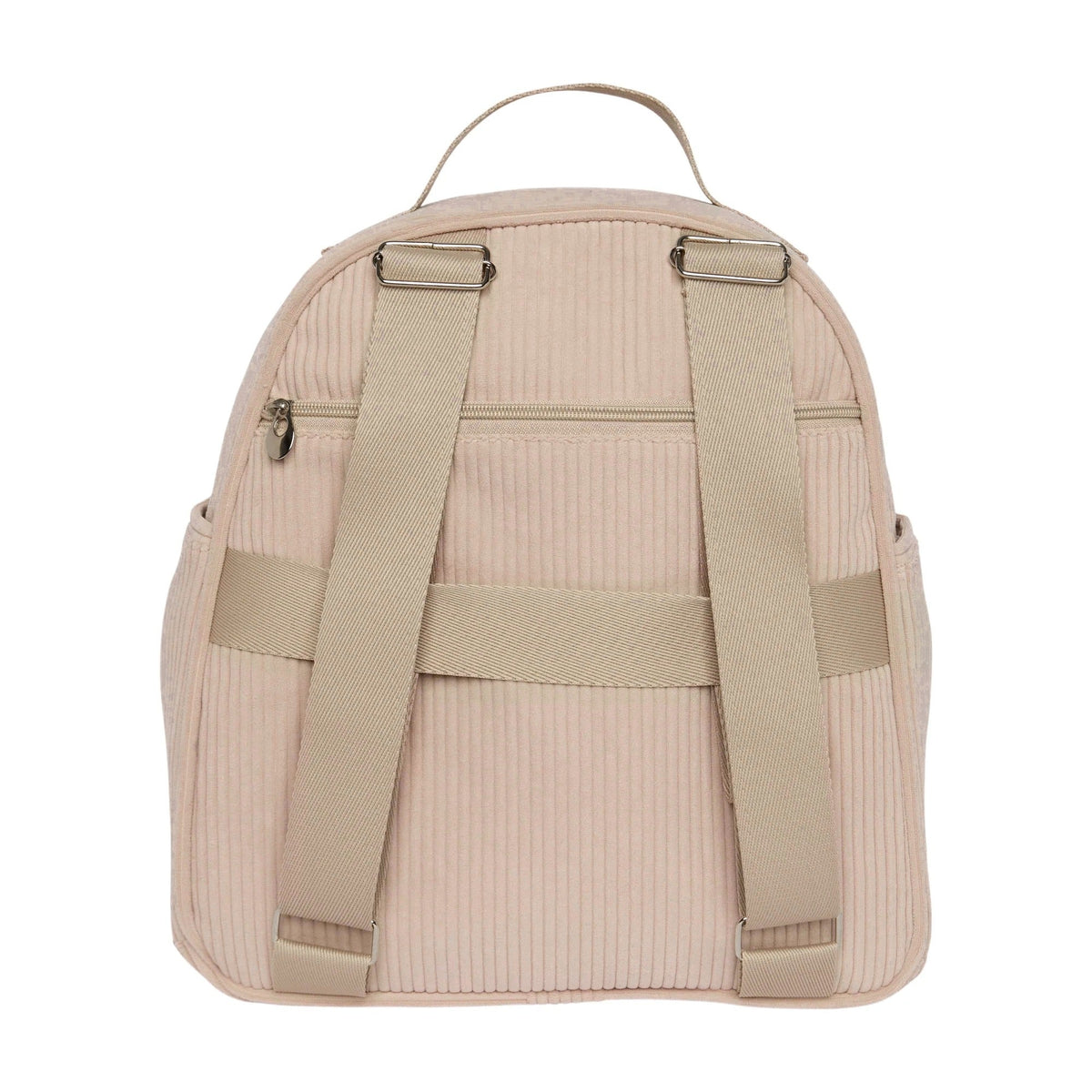 Mochila maternidade de passeio Ninar rosê, vista traseira com alças ajustáveis e bolso de segurança